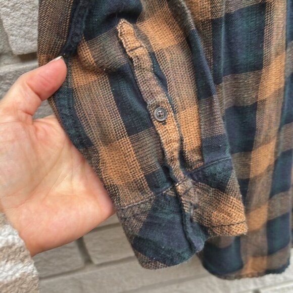 Roots Plaid Flannel Tunic Top Tan/Brown/Navy Sz S - Picture 5 of 9
